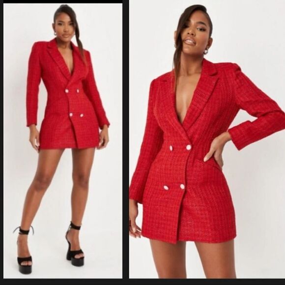 Missguided‎ Red Tweed Long Line Blazer/Mini Dress Size 4 - Picture 1 of 7